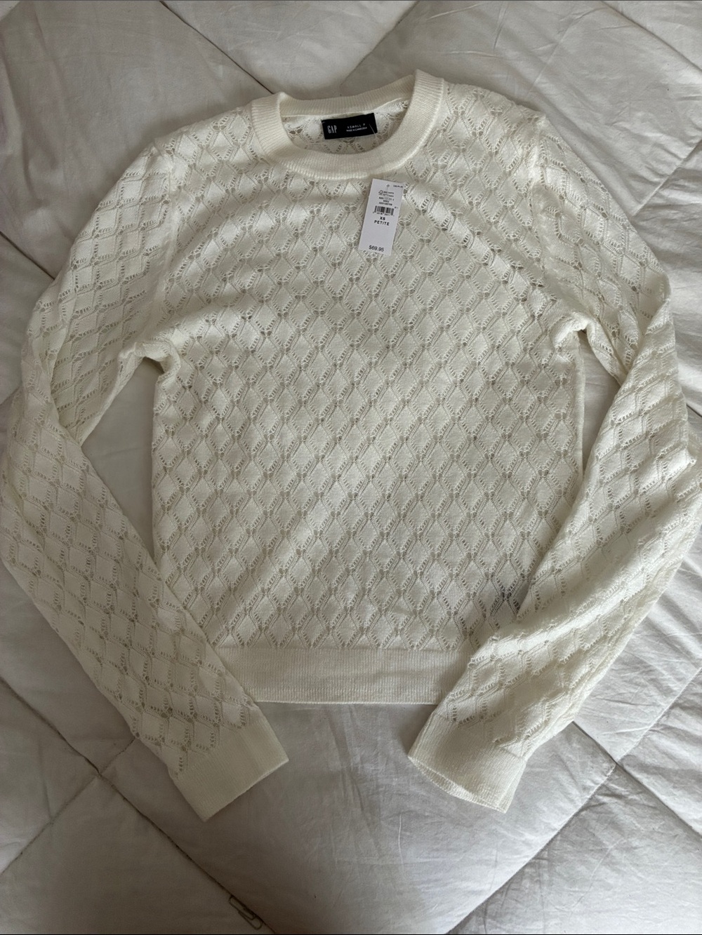 GAP Cream Openwork Diamond Knit Sweater